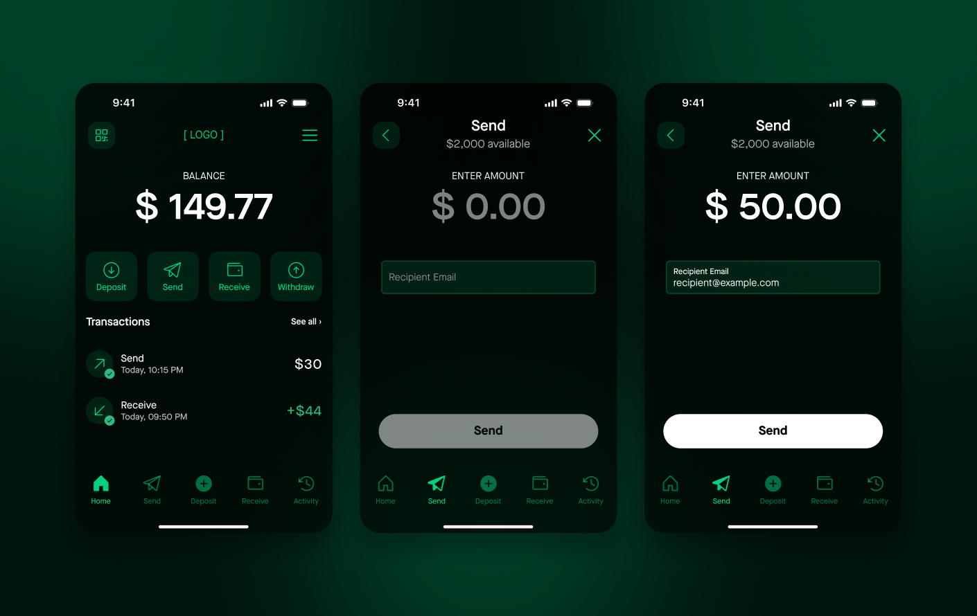 The embedded wallet modal in anonymous and prefilled states